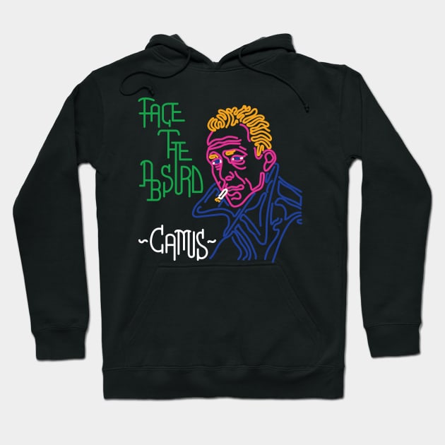 STYLIZED LINE ART CAMUS - FACE THE ABSURD - neon Hoodie by Xotico Design